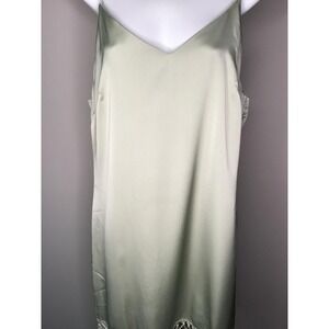 Zoco Sage Green Satin Slip Dress V-Neck Macrame Fringe Hem Midi Dress NEW